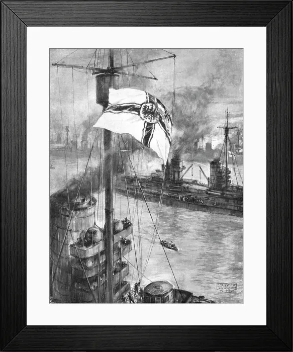 Framed Print : Le Reddition de la Flotte Allemande; Au mouillage de Rosyth, a 3 h. 57 du soir, le 21 novembre 1918 Creator: Douglas Macpherson Framed Print : Le Reddition de la Flotte Allemande; Au mouillage de Rosyth, a 3 h. 57 du soir, le 21 novembre 1918 Creator: Douglas Macpherson