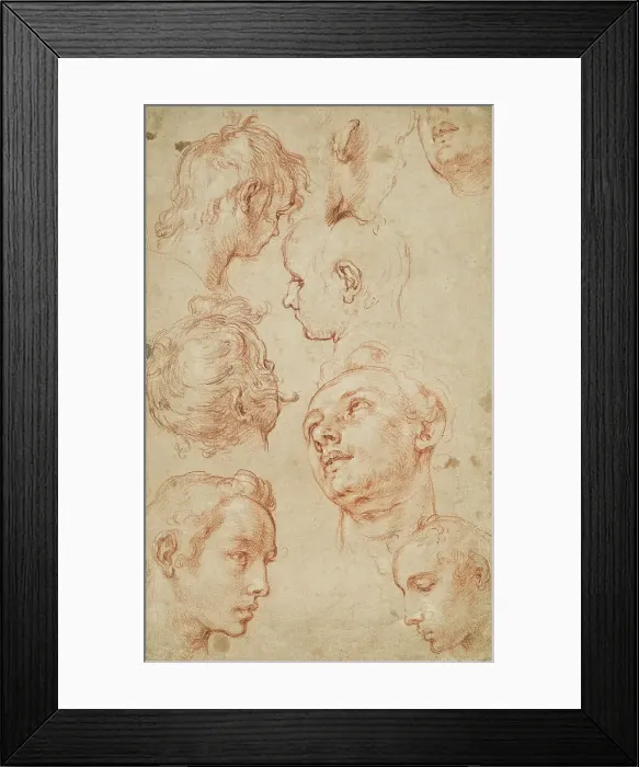 Framed Print : Eight studies of male heads. Creator: Abraham Bloemaert