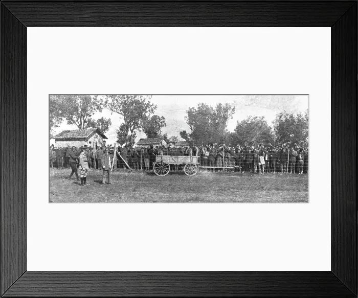 Framed Print : L'Occupation Francaise en Bulgarie; Les prisonniers serbes du camp de Haskovo... 1918. Creator: Unknown Framed Print : L'Occupation Francaise en Bulgarie; Les prisonniers serbes du camp de Haskovo... 1918. Creator: Unknown