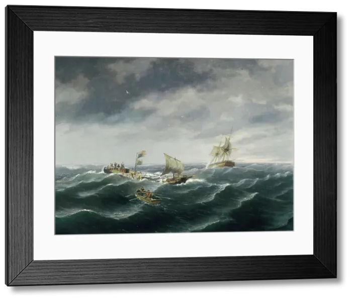 Framed Print : Loss of the Schooner John S. Spence of Norfolk, Virginia, 2d view-Rescue of the Survivors... 1833 Creator: Thomas Birch Framed Print : Loss of the Schooner John S. Spence of Norfolk, Virginia, 2d view-Rescue of the Survivors... 1833 Creator: Thomas Birch