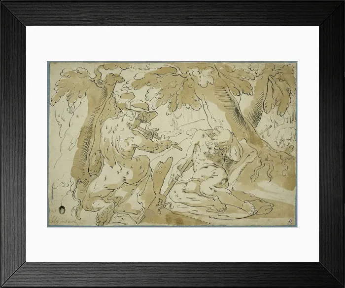 Framed Print : Faun playing flute sleeping shepherd (Merkurius o Argus). Creator: Abraham Bloemaert Framed Print : Faun playing flute sleeping shepherd (Merkurius o Argus). Creator: Abraham Bloemaert