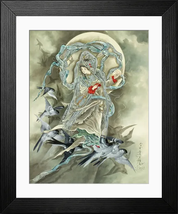Framed Print : Woman with Birds, 1890s. Creator: Toshio Aoki Framed Print : Woman with Birds, 1890s. Creator: Toshio Aoki