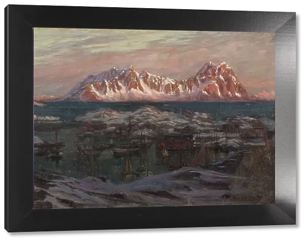 Fishing Harbour with Sunlit Mountains. Study from North Norway, c1900s. Creator: Anna Katarina Boberg
