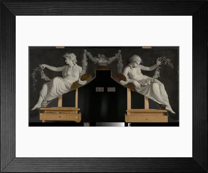 Framed Print : Overdoor with Representation of Two Reclining Women with Garlands, c.1786. Creator: Juriaan Andriessen Framed Print : Overdoor with Representation of Two Reclining Women with Garlands, c.1786. Creator: Juriaan Andriessen