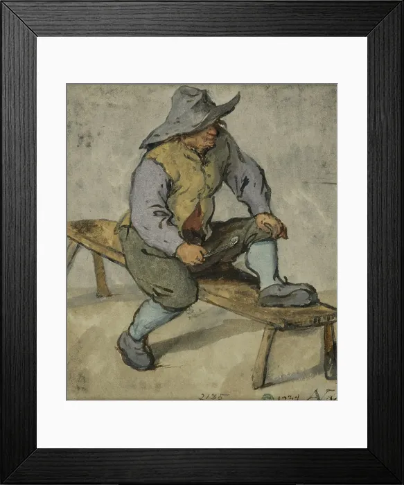 Framed Print : Farmer sitting on a bench, 1640s. Creator: Adriaen van Ostade Framed Print : Farmer sitting on a bench, 1640s. Creator: Adriaen van Ostade