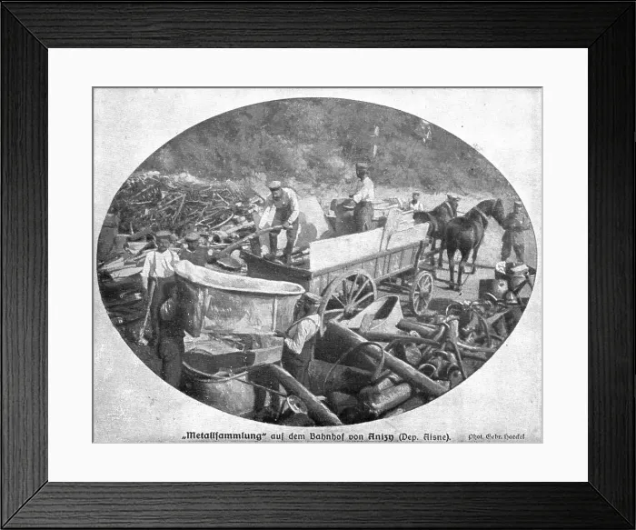 Framed Print : Le Meurtre et le pillage officiels; Rassemblage de metaux en gare d'Anizy (Aisne)... 1915. Creator: Unknown. Le Meurtre et le pillage officiels; Rassemblage de metaux en gare d'Anizy (Aisne)... 1915. Creator: Unknown Framed Print : Le Meurtre et le pillage officiels; Rassemblage de metaux en gare d'Anizy (Aisne)... 1915. Creator: Unknown. Le Meurtre et le pillage officiels; Rassemblage de metaux en gare d'Anizy (Aisne)... 1915. Creator: Unknown