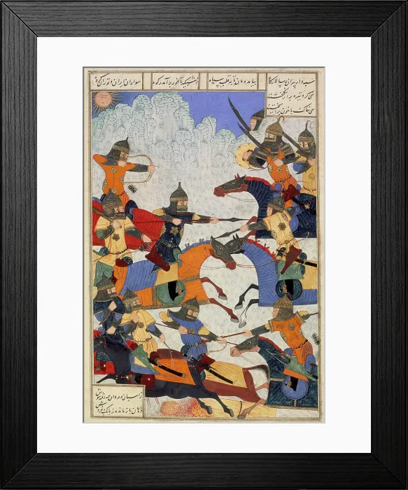 Framed Print : Giv fights Lahhak and Farshidvard, 1494 / A.H. 899. Creator: Unknown Framed Print : Giv fights Lahhak and Farshidvard, 1494 / A.H. 899. Creator: Unknown