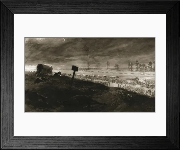 Framed Print : Dans la Bataille; les transports de troupes sur la ligne de feu: debarquement d'un regiment...1918. Creator: Georges Bertin Scott Framed Print : Dans la Bataille; les transports de troupes sur la ligne de feu: debarquement d'un regiment...1918. Creator: Georges Bertin Scott