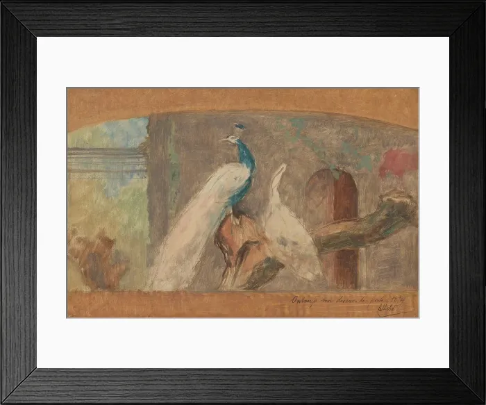 Framed Print : Design for a dessus-de-porte: branch with peacock and other birds, 1874. Creator: August Allebe Framed Print : Design for a dessus-de-porte: branch with peacock and other birds, 1874. Creator: August Allebe