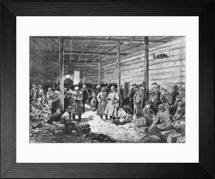 Framed Print : Le calvaire des six cents otages; Etable de Milejgany, pres de Zosie, ou cent cinquante... 1918. Creator: Frederic de Haenen Framed Print : Le calvaire des six cents otages; Etable de Milejgany, pres de Zosie, ou cent cinquante... 1918. Creator: Frederic de Haenen
