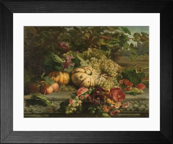 Framed Print : Still Life with Flowers and Fruit, 1869. Creator: Gerardina Jacoba van de Sande Bakhuyzen Framed Print : Still Life with Flowers and Fruit, 1869. Creator: Gerardina Jacoba van de Sande Bakhuyzen