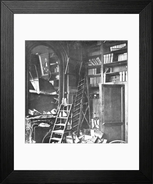 Framed Print : Nos villes a sac; Une salle de la bibliotheque des avocats: comment les Allemands se... 1918. Creator: Unknown Framed Print : Nos villes a sac; Une salle de la bibliotheque des avocats: comment les Allemands se... 1918. Creator: Unknown