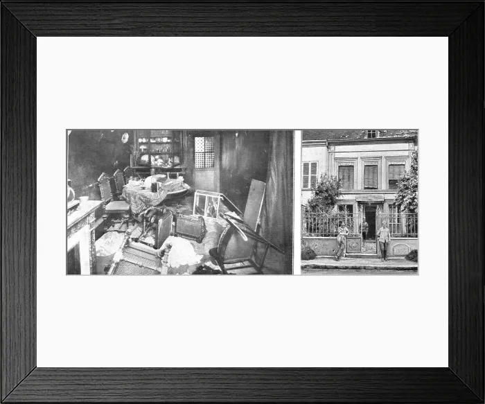 Framed Print : Nos villes a sac; Salle a manger et façade d'une maison de la rue d'Essommes. L'etat dans... 1918. Creator: Unknown Framed Print : Nos villes a sac; Salle a manger et façade d'une maison de la rue d'Essommes. L'etat dans... 1918. Creator: Unknown