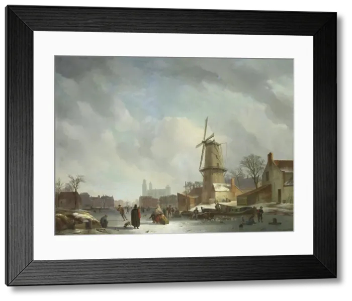 Framed Print : Frolicking on a Frozen Canal in a Town, 1830-1837. Creator: Abraham Johannes Couwenberg Framed Print : Frolicking on a Frozen Canal in a Town, 1830-1837. Creator: Abraham Johannes Couwenberg