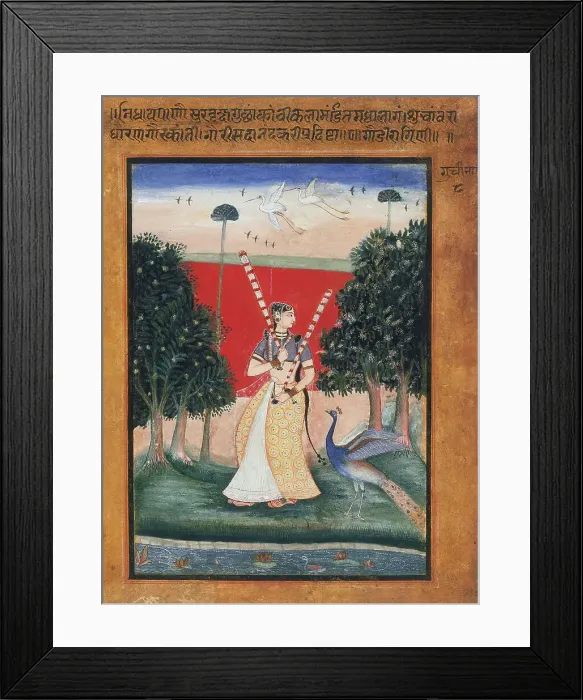 Framed Print : Gauri Ragini, First Wife of Malkos Raga, Folio from a Ragamala (Garland of Melodies), 1605-1606. Creator: Unknown Framed Print : Gauri Ragini, First Wife of Malkos Raga, Folio from a Ragamala (Garland of Melodies), 1605-1606. Creator: Unknown