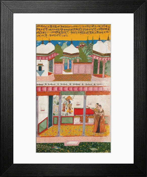 Framed Print : Radha and her Confidante Admiring Krishna Depicted in a Mural (Chitra Darshana), c1675. Creator: Unknown Framed Print : Radha and her Confidante Admiring Krishna Depicted in a Mural (Chitra Darshana), c1675. Creator: Unknown