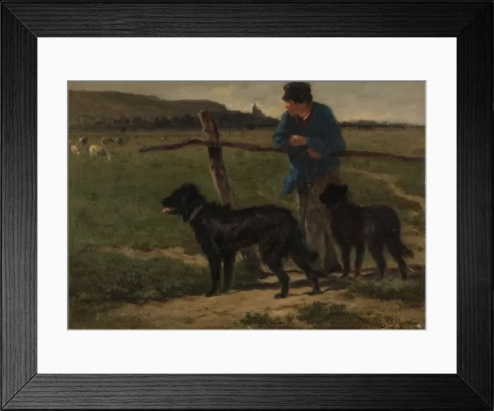 Framed Print : Farmer with dogs, c.1850-c.1890. Creator: Emile van Marcke de Lummen Framed Print : Farmer with dogs, c.1850-c.1890. Creator: Emile van Marcke de Lummen