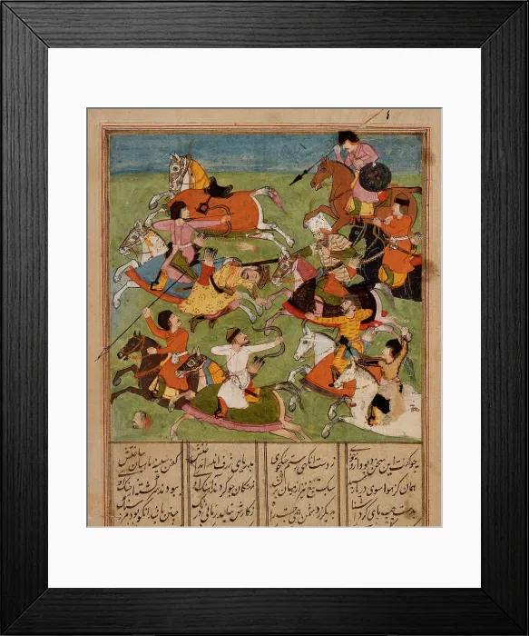 Framed Print : Battle Scene and Text (recto), Text (verso), Folio from a Shahnama (Book of... early 17th century. Creator: Unknown) Framed Print : Battle Scene and Text (recto), Text (verso), Folio from a Shahnama (Book of... early 17th century. Creator: Unknown)