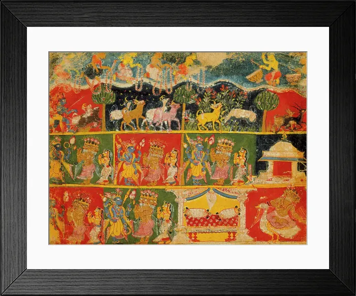 Framed Print : Brahma Salutes Krishna (recto); Text (verso);Folio from a Bhagavata Purana... between 1525 and 1550 Creator: Unknown Framed Print : Brahma Salutes Krishna (recto); Text (verso);Folio from a Bhagavata Purana... between 1525 and 1550 Creator: Unknown