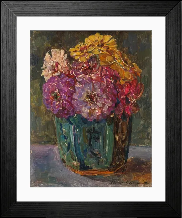 Framed Print : Still Life with Zinnias in a green Jar, 1910. Creator: Floris Hendrik Verster Framed Print : Still Life with Zinnias in a green Jar, 1910. Creator: Floris Hendrik Verster