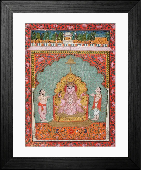Framed Print : Durga Being Worshipped by Two Devotees (image 1 of 3), c1850. Creator: Unknown Framed Print : Durga Being Worshipped by Two Devotees (image 1 of 3), c1850. Creator: Unknown