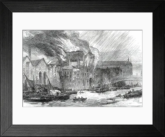 Framed Print : The Great Fire at Brooks's Wharf, Queenhithe, 1876. Creator: Unknown Framed Print : The Great Fire at Brooks's Wharf, Queenhithe, 1876. Creator: Unknown