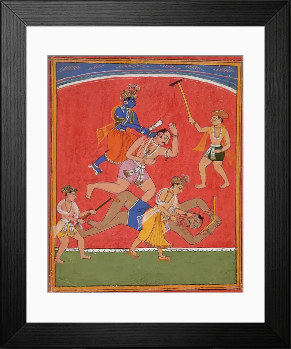 Framed Print : Krishna Killing King Kamsa and Balarama Slaying a Wrestler, c1630. Creator: Unknown Framed Print : Krishna Killing King Kamsa and Balarama Slaying a Wrestler, c1630. Creator: Unknown
