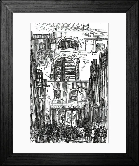 Framed Print : The Ruins (of the Great Fire at Brooks's Wharf), from Thames-Street, 1876. Creator: Unknown Framed Print : The Ruins (of the Great Fire at Brooks's Wharf), from Thames-Street, 1876. Creator: Unknown