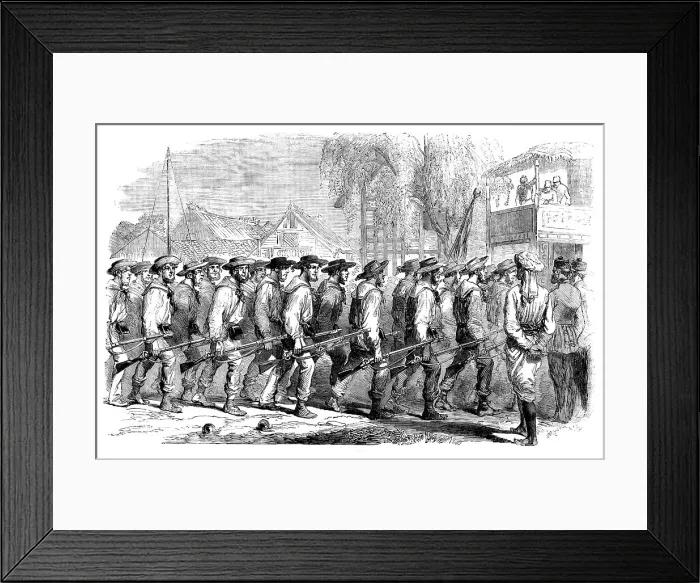 Framed Print : Sketches in China - the Sanspareil Naval Brigade landing at Canton, 1858. Creator: Unknown. Sketches in China - the Sanspareil Naval Brigade landing at Canton, 1858. Creator: Unknown Framed Print : Sketches in China - the Sanspareil Naval Brigade landing at Canton, 1858. Creator: Unknown. Sketches in China - the Sanspareil Naval Brigade landing at Canton, 1858. Creator: Unknown