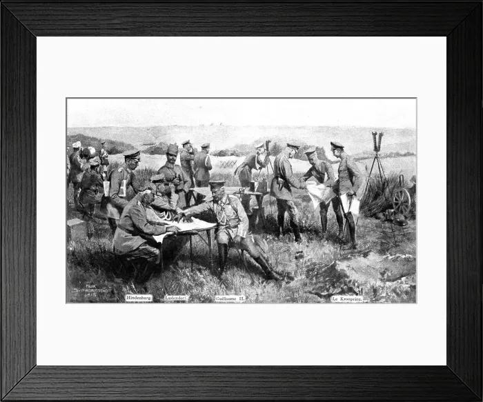 Framed Print : La fin d'un Reve; Le reve: Guillaume II, devant Soissons, fixant du doigt sur la carte le... 1918. Creator: Felix Schwormstadt Framed Print : La fin d'un Reve; Le reve: Guillaume II, devant Soissons, fixant du doigt sur la carte le... 1918. Creator: Felix Schwormstadt