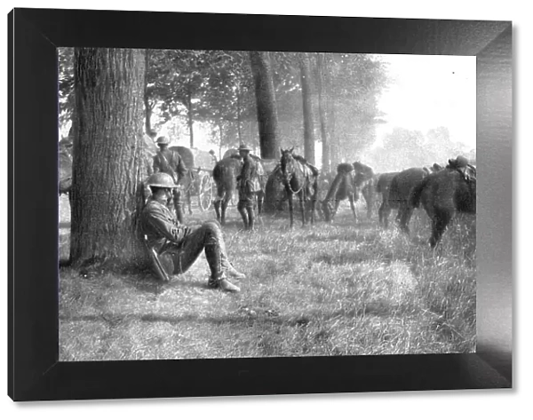 La rupture de Chemin des Dames; entre l'Ourcq et la Marne: halte de cavaliers amercains, 1918. Creator: Unknown