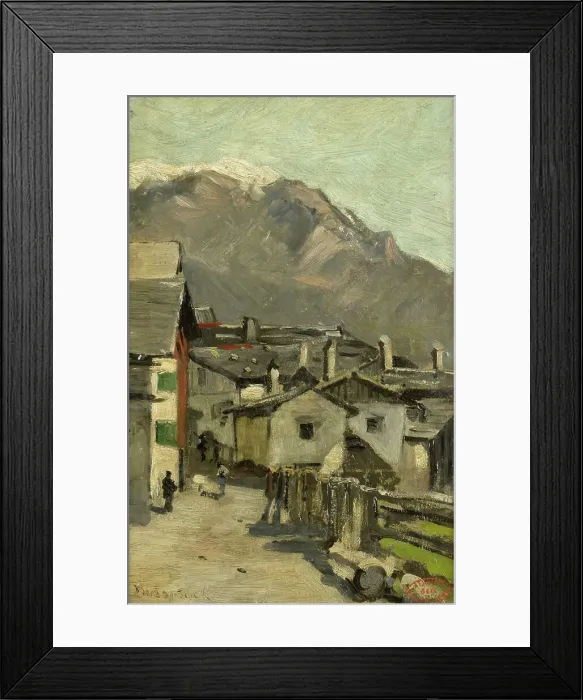 Framed Print : Houses along a road near a mountain (Innsbruck?), c.1882. Creator: George Poggenbeek Framed Print : Houses along a road near a mountain (Innsbruck?), c.1882. Creator: George Poggenbeek