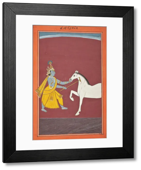 Framed Print : Krishna Destroys the Horse Demon Keshi (recto), Folio from a Bhagavata Purana... c1750 or later. Creator: Unknown Framed Print : Krishna Destroys the Horse Demon Keshi (recto), Folio from a Bhagavata Purana... c1750 or later. Creator: Unknown