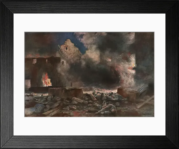 Framed Print : Sur les Champs de Bataille de 1918; la ferme Lessard, entre Marizy et Neuilly-Saint-Front, 1918. Creator: Francois Flameng