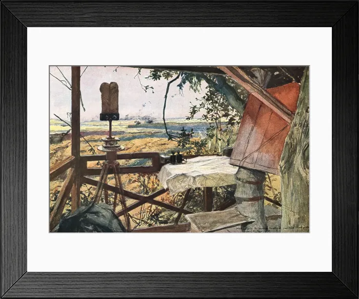 Framed Print : Sur les Champs de Bataille de 1918; l'observatoire du general Mangin pendant notre offensive...1918 Creator: Francois Flameng Framed Print : Sur les Champs de Bataille de 1918; l'observatoire du general Mangin pendant notre offensive...1918 Creator: Francois Flameng