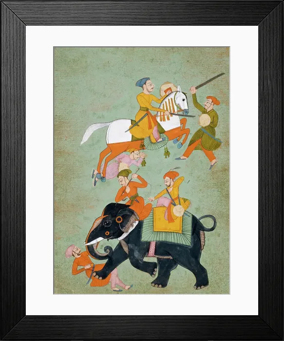 Framed Print : Battle Scene with Elephant, 18th-early 19th century. Creator: Unknown Framed Print : Battle Scene with Elephant, 18th-early 19th century. Creator: Unknown