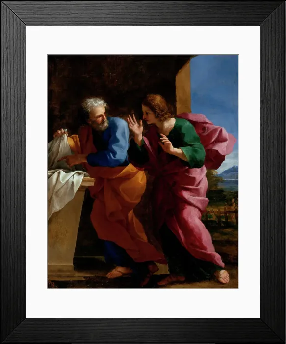 Framed Print : St. John and St. Peter at Christ's Tomb, c1640. Creator: Giovanni Francesco Romanelli