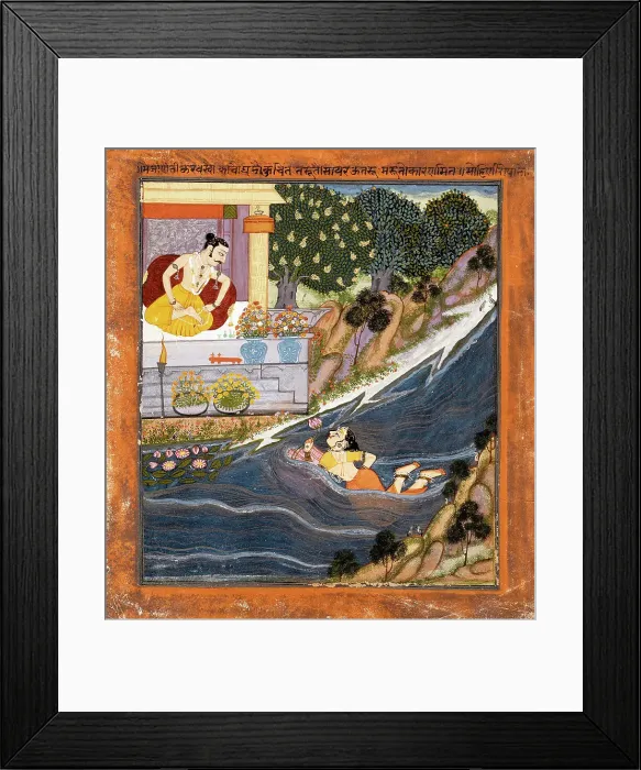 Framed Print : Sohni Swims to Meet Her Lover Mahinwal, between c1750 and c1775. Creator: Unknown Framed Print : Sohni Swims to Meet Her Lover Mahinwal, between c1750 and c1775. Creator: Unknown