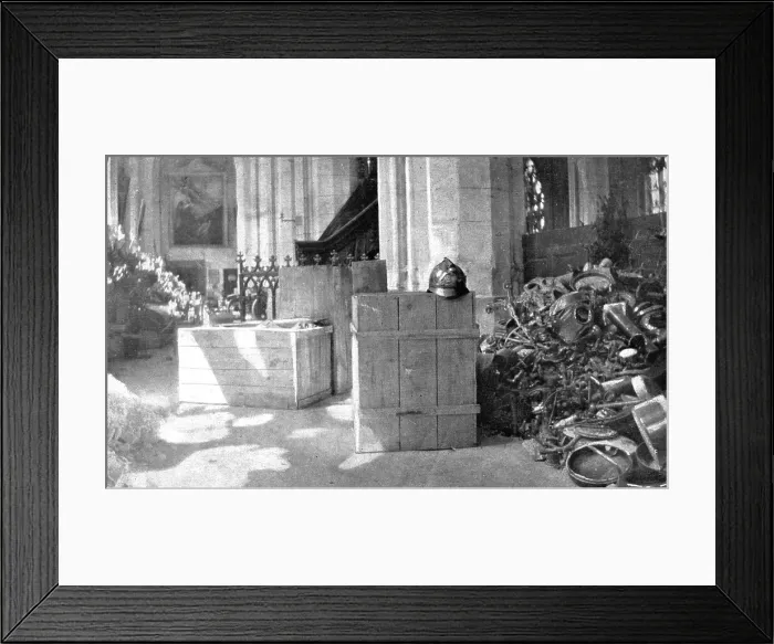Framed Print : Chateau-Thierry delivre; une partie du butin entasse par l'ennemi dans l'eglise Saint... 1918. Creator: Unknown Framed Print : Chateau-Thierry delivre; une partie du butin entasse par l'ennemi dans l'eglise Saint... 1918. Creator: Unknown