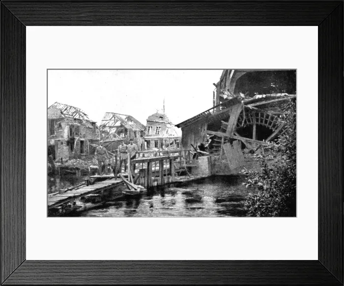 Framed Print : Du tardenois a la Picardie; a Moreuil: le moulin et le barrage que notre artillerie a fait... 1918 Creator: Unknown Framed Print : Du tardenois a la Picardie; a Moreuil: le moulin et le barrage que notre artillerie a fait... 1918 Creator: Unknown