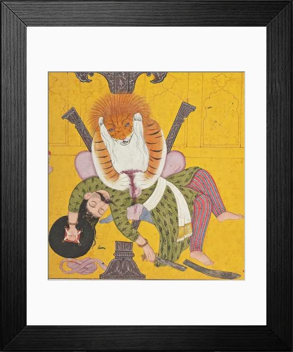 Framed Print : Narasimha Disemboweling Hiranyakashipu, Folio from a Bhagavata Purana, between c1760 and c1770. Creator: Unknown Framed Print : Narasimha Disemboweling Hiranyakashipu, Folio from a Bhagavata Purana, between c1760 and c1770. Creator: Unknown