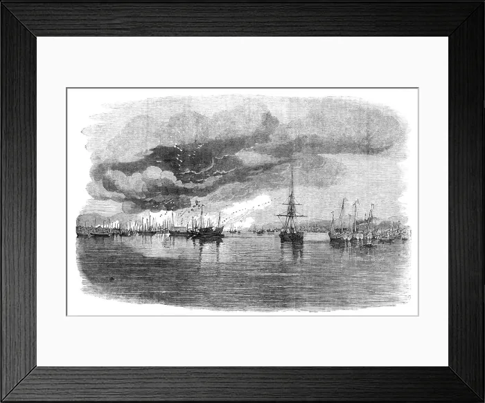 Framed Print : Capture of French Folly Fort - Termination of the Action, and Blowing-up of Junks, 1857. Creator: Unknown Framed Print : Capture of French Folly Fort - Termination of the Action, and Blowing-up of Junks, 1857. Creator: Unknown