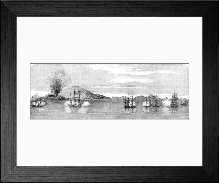 Framed Print : Capture of Bocca Tigris Forts by the English Squadron - the Attack on North and South Wantung, 1857. Creator: Edmund Evans Framed Print : Capture of Bocca Tigris Forts by the English Squadron - the Attack on North and South Wantung, 1857. Creator: Edmund Evans