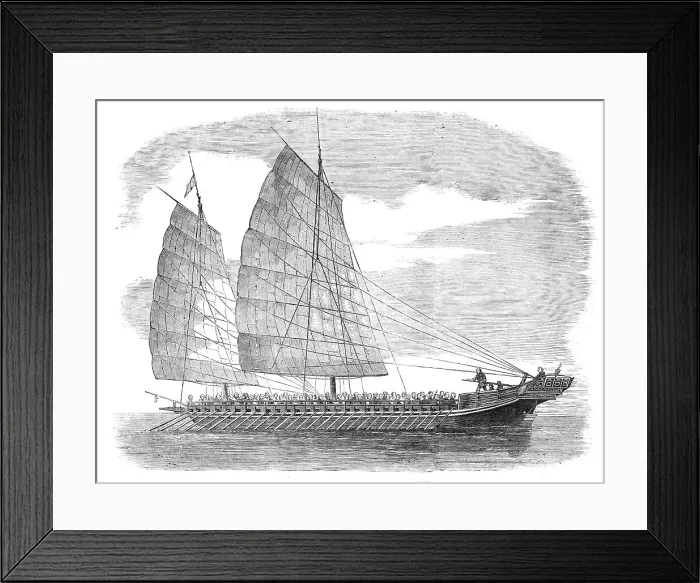 Framed Print : Chinese Pirate-boat at Canton - from a drawing by a Chinese artist, 1857. Creator: Unknown Framed Print : Chinese Pirate-boat at Canton - from a drawing by a Chinese artist, 1857. Creator: Unknown