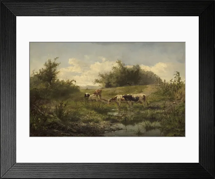 Framed Print : Cows at a Pond, 1856-1858. Creator: Gerard Bilders