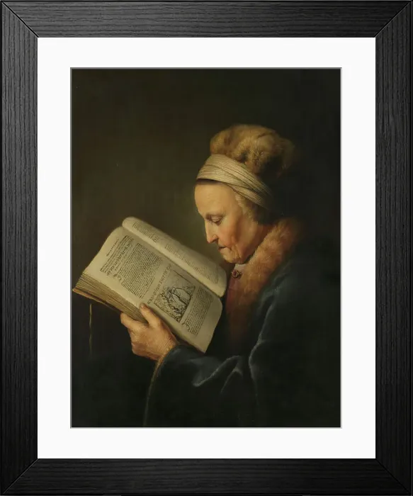 Framed Print : Old Woman Reading, c.1631-c.1632. Creator: Gerrit Dou Framed Print : Old Woman Reading, c.1631-c.1632. Creator: Gerrit Dou