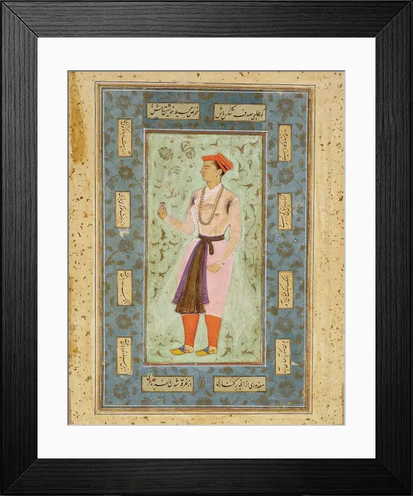 Framed Print : A Prince (Recto); Page of Calligraphy (Verso), between c1600 and c1625. Creator: Unknown Framed Print : A Prince (Recto); Page of Calligraphy (Verso), between c1600 and c1625. Creator: Unknown