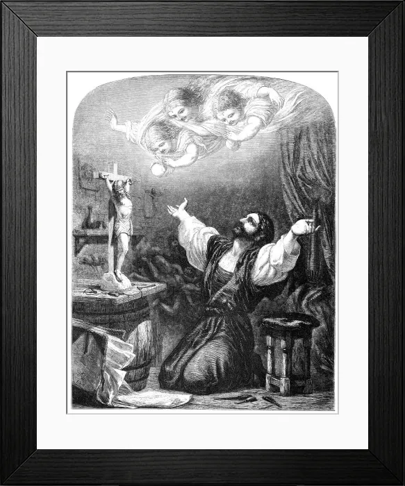 Framed Print : The Ivory Carver - painted by E. H. Wehnert, 1857. Creator: Unknown. The Ivory Carver - painted by E. H. Wehnert, 1857. Creator: Unknown