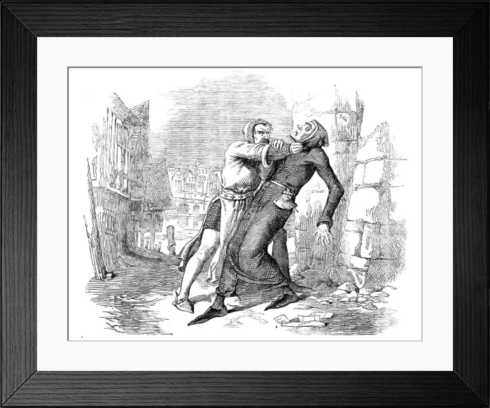 Framed Print : The Caorsin seizing Master Walter by the Throat, 1857. Creator: Unknown Framed Print : The Caorsin seizing Master Walter by the Throat, 1857. Creator: Unknown
