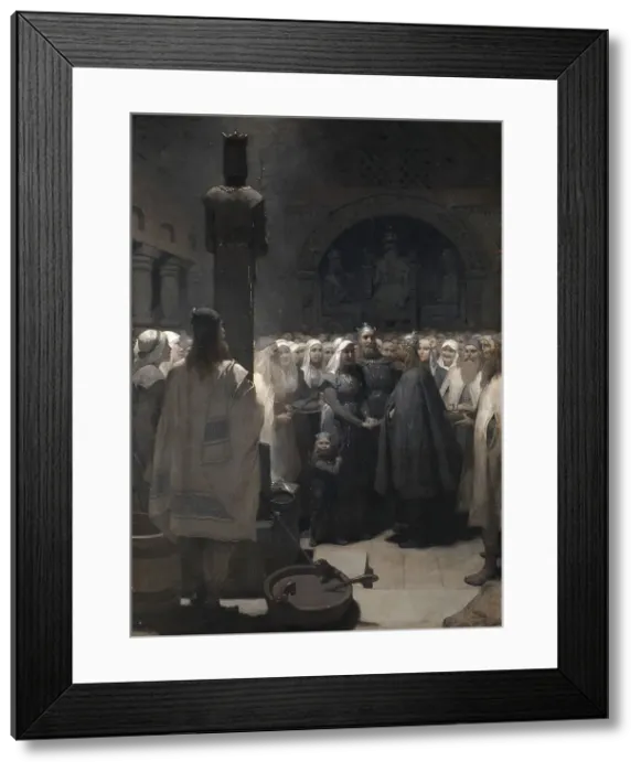Framed Print : The Atonement (from Frithiof's saga), 1880s. Creator: Johan August Malmström Framed Print : The Atonement (from Frithiof's saga), 1880s. Creator: Johan August Malmström